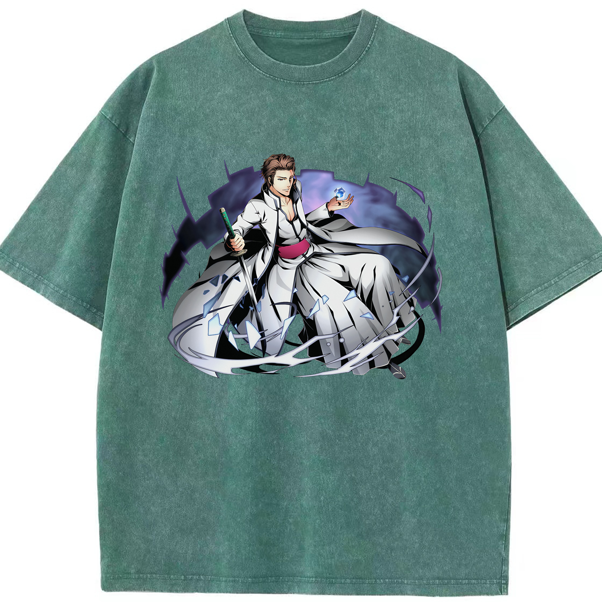 （画像用） ブリーチ 藍染 惣右介（あいぜん そうすけ） BLEACH Aizen Sousuke 綿100% ヴィンテージ風 半袖Tシャツ（フロントプリント）